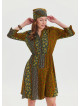 Green Patterned Midi Dress with Judge Collar and Button Detail 4462